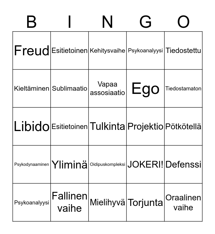 Psykodynaaminen Bingo Card