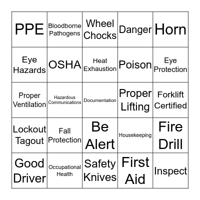Shopko Safety Bingo Card