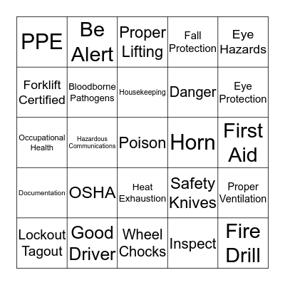 Shopko Safety Bingo Card