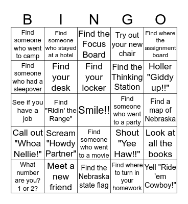 Back to School Bingo Card