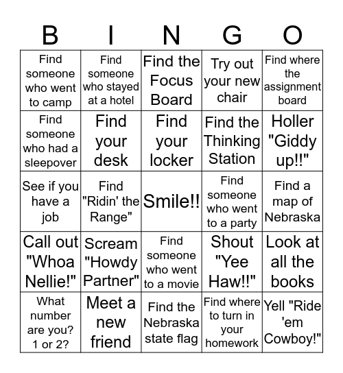 Back to School Bingo Card