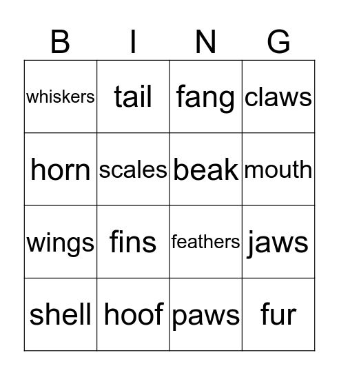 Monster English Bingo Card
