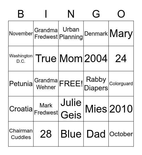 BRIDAL SHOWER BINGO Card