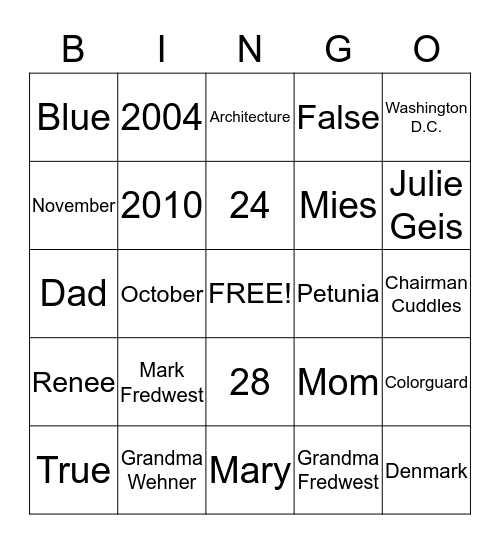 BRIDAL SHOWER BINGO Card