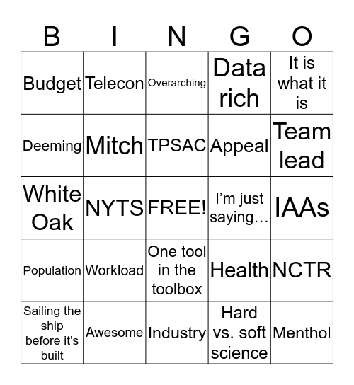OS Director and Branch Chief Bingo! Bingo Card