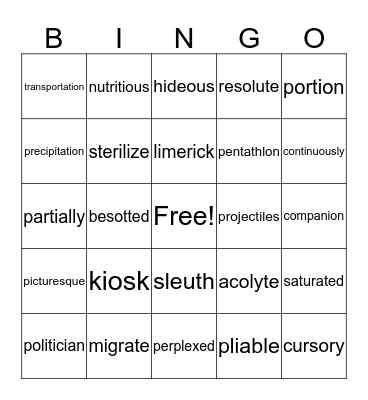 Context Clues! Bingo Card