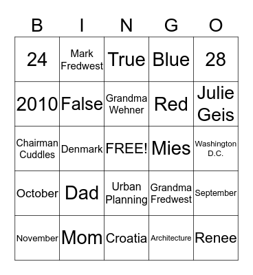 BRIDAL SHOWER BINGO Card