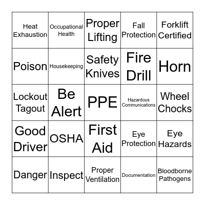 Shopko Safety Bingo Card