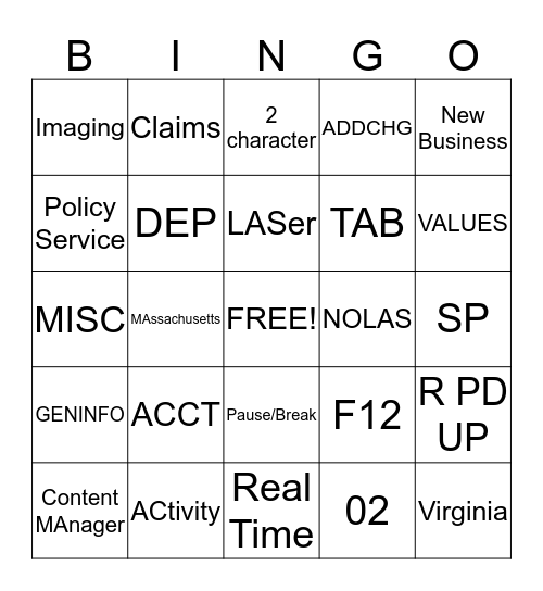 Untitled Bingo Card