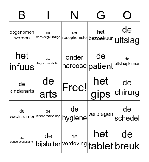 Het ziekenhuis Bingo Card