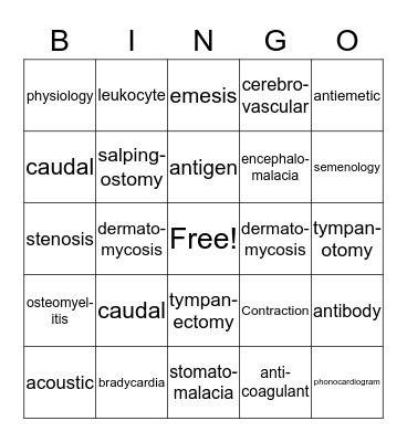 Medical Terminology Lessons 4-6 Bingo Card