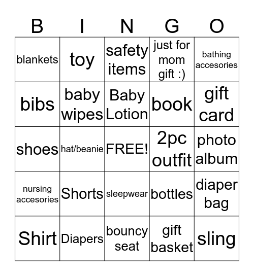 Baby Bingo Card