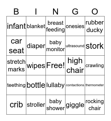 Baby Shower Bingo! Bingo Card