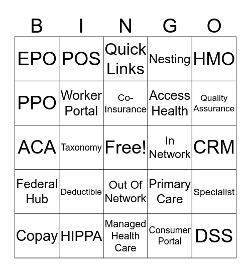 Insurance Terms Bingo Card