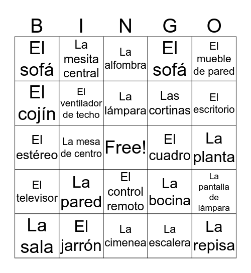 客廳三語賓果 Bingo Card