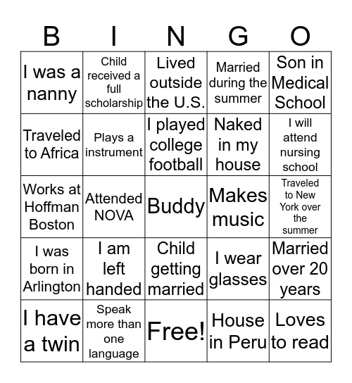 Long Branch Staff Bingo Card