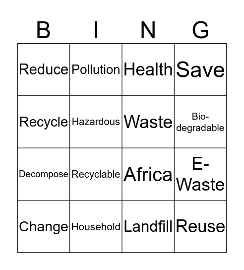 Recycling Bingo Card