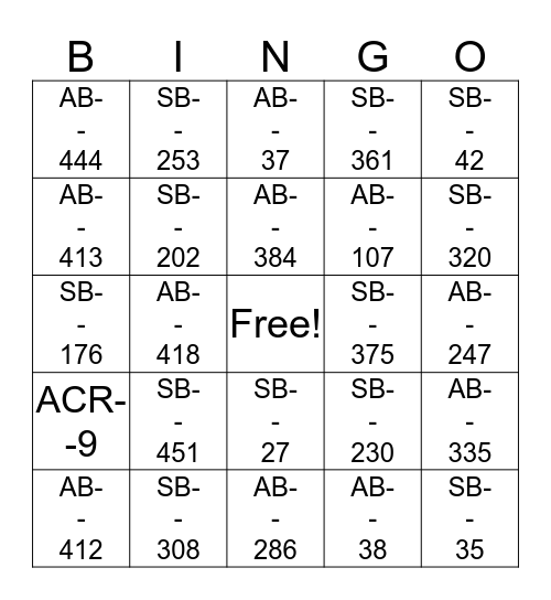 Joe's NACCA Bingo Bonanza! Bingo Card