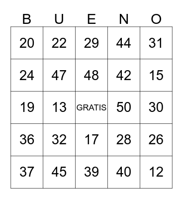 2nd numeros Bingo Card