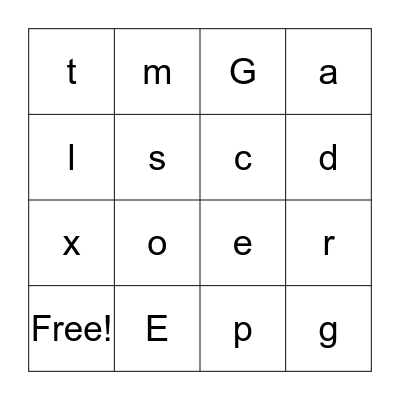 Letters Bingo Card