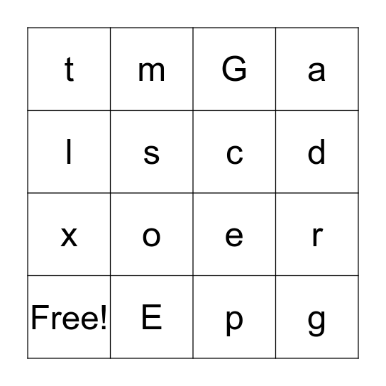 Letters Bingo Card