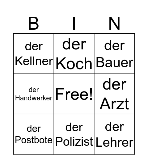 Berufe Bingo Card