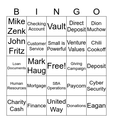 Giving Campaign BINGO - Monday Bingo Card