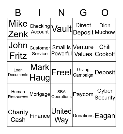 Giving Campaign BINGO - Monday Bingo Card