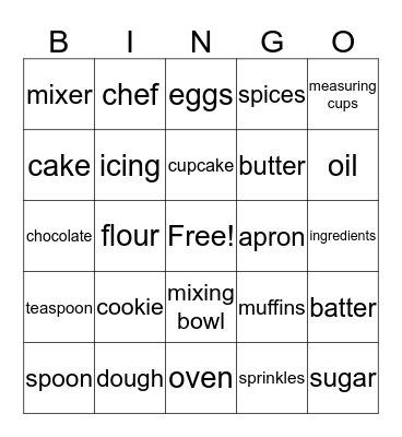 Baking Bingo Card