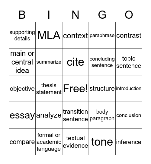 lit terms for non- fiction  Bingo Card