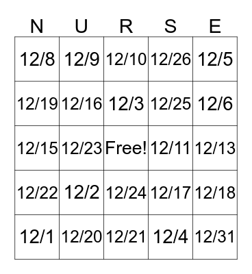 Per Diem NURSE BINGO Card