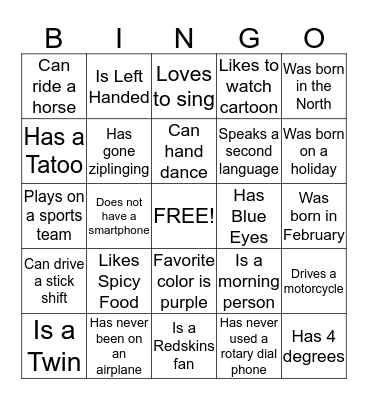 Get to Know Me Bingo Card