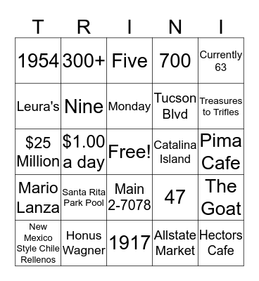 :)  Nana Trini 100th Birthday  :) Bingo Card