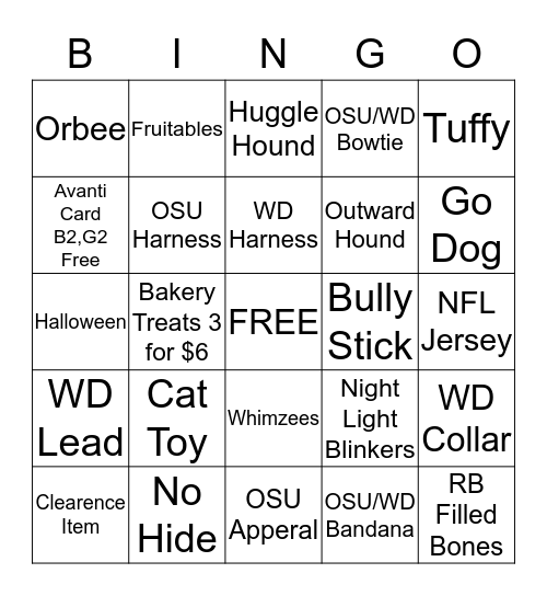 Moochie & Co Bingo Card