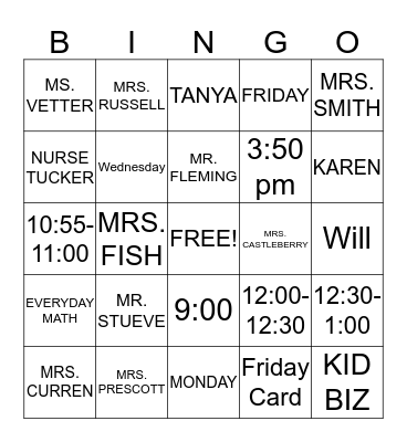 WELCOME BACK TO SCHOOL Bingo Card