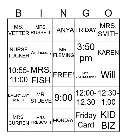 WELCOME BACK TO SCHOOL Bingo Card
