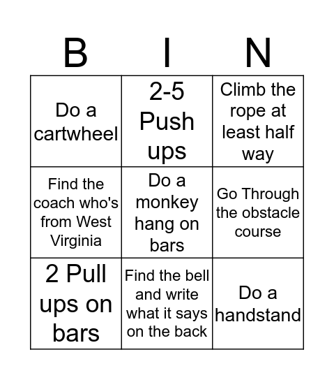 Level 1 Bingo Card