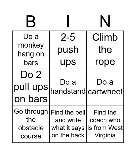 Level 1 Bingo Card