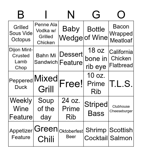 Thursday Night Bingo!  Bingo Card
