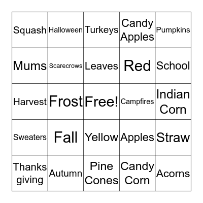 Fall Bingo Card