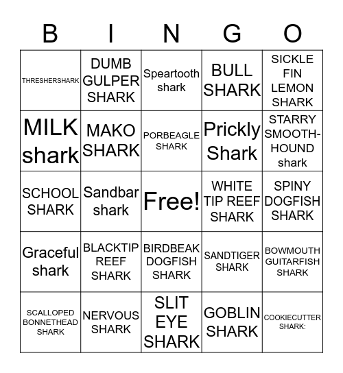 shark Bingo Card