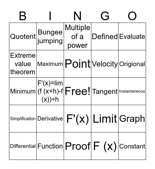 12.4 Bingo Card