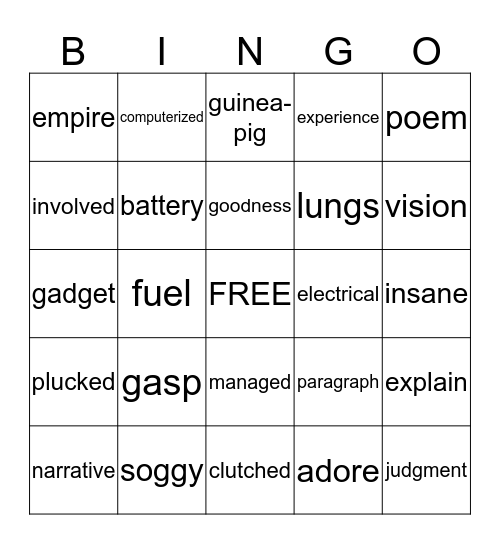 Reading Street 1-1 Bingo Card