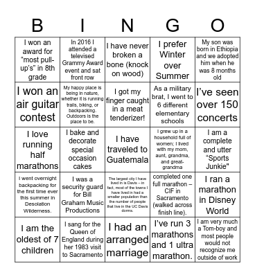Fun Facts Bingo Card