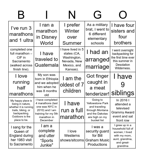 Fun Facts Bingo Card