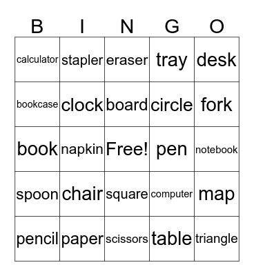 School Bingo Card