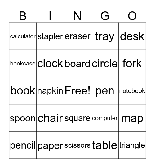 School Bingo Card