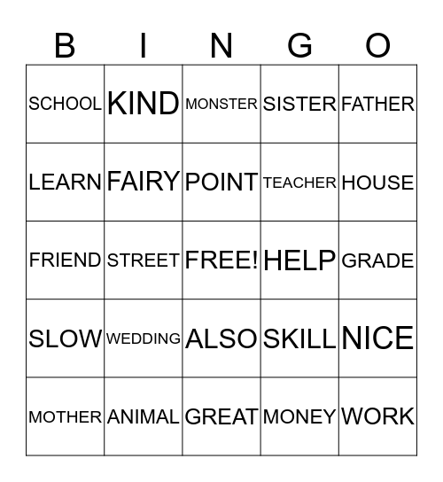 FAMILY BINGO Card