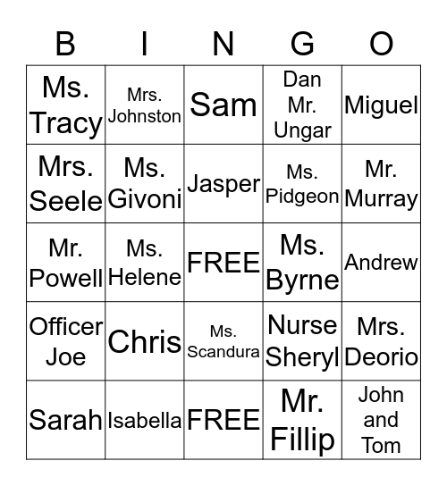 Friend Teacher BINGO Card