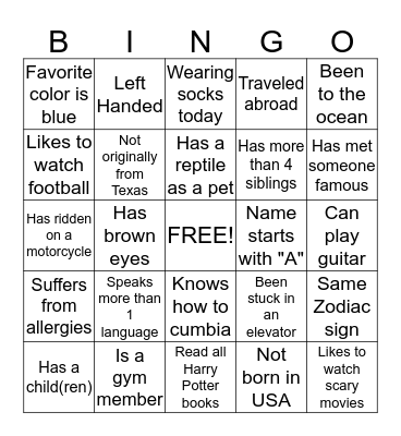 "Get To Know You" Bingo! Bingo Card